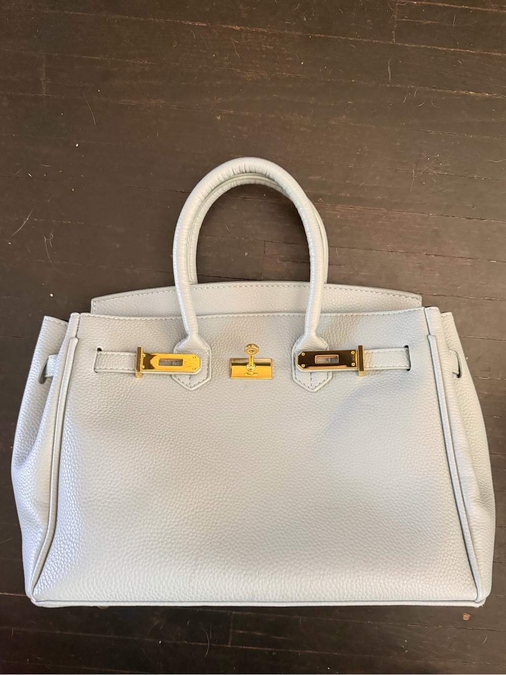 PASTEL BLUE LUXURY PEBBLE SATCHEL WIRKIN STYLE BAG WITH GOLD HARDWARE